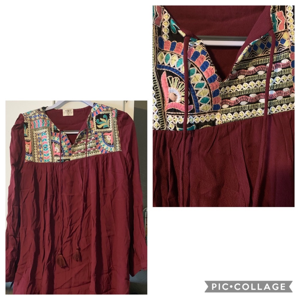 Maroon long sleeve bubble sleeve dress.